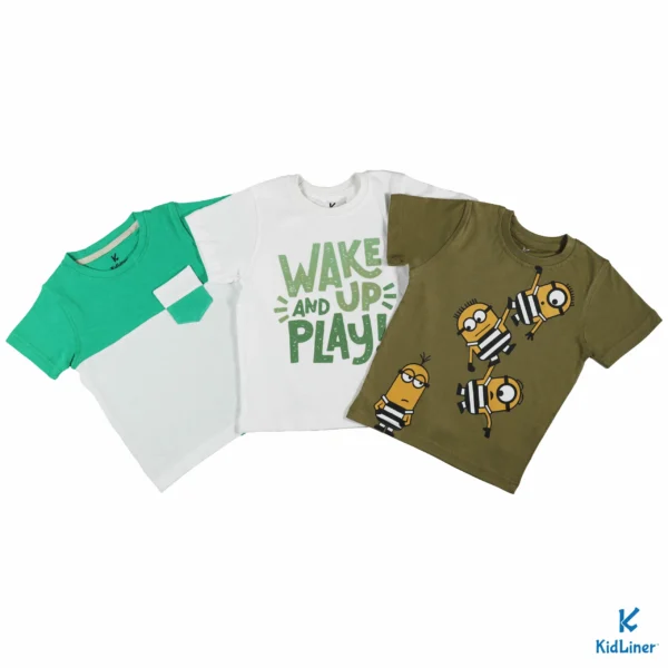 T-Shirt Set (3 Pack) "Minions , Wakeup , Greeny white" - Image 1